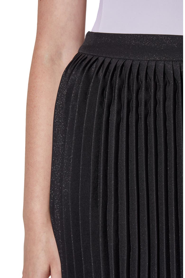 Pleated Metallic Shimmer Midi Skirt, Alternate, color, BLACK/ SILVER