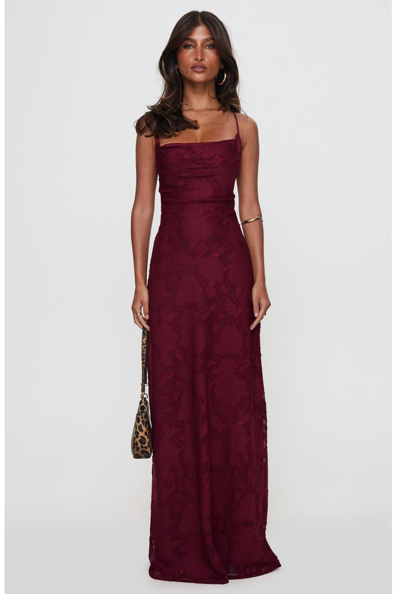 Celena Floral Burnout Maxi Dress, Alternate, color, BURGUNDY BURNOUT