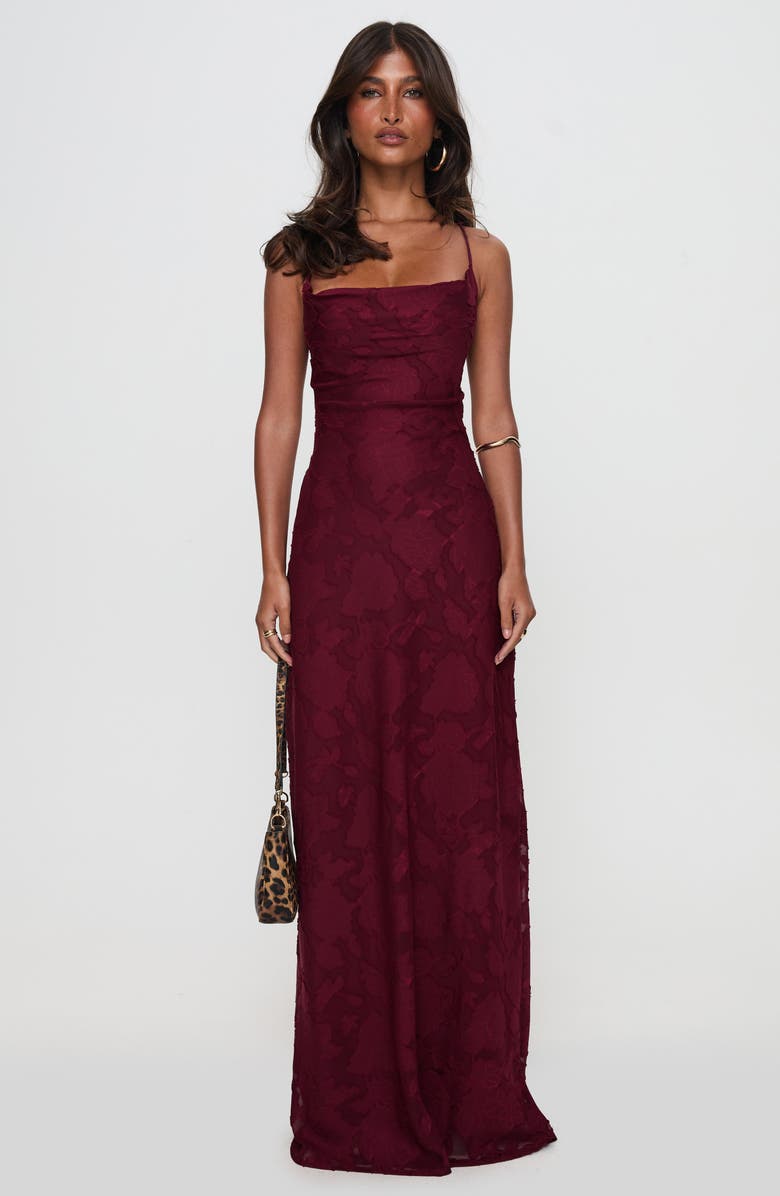 Princess Polly Celena Floral Burnout Maxi Dress, Alternate, color, Burgundy Burnout