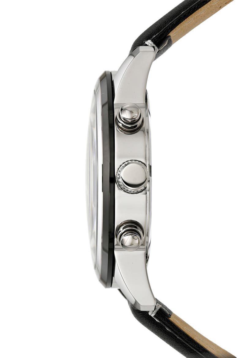 Arthur Chronograph Leather Strap Watch, 44mm, Alternate, color, SILVER