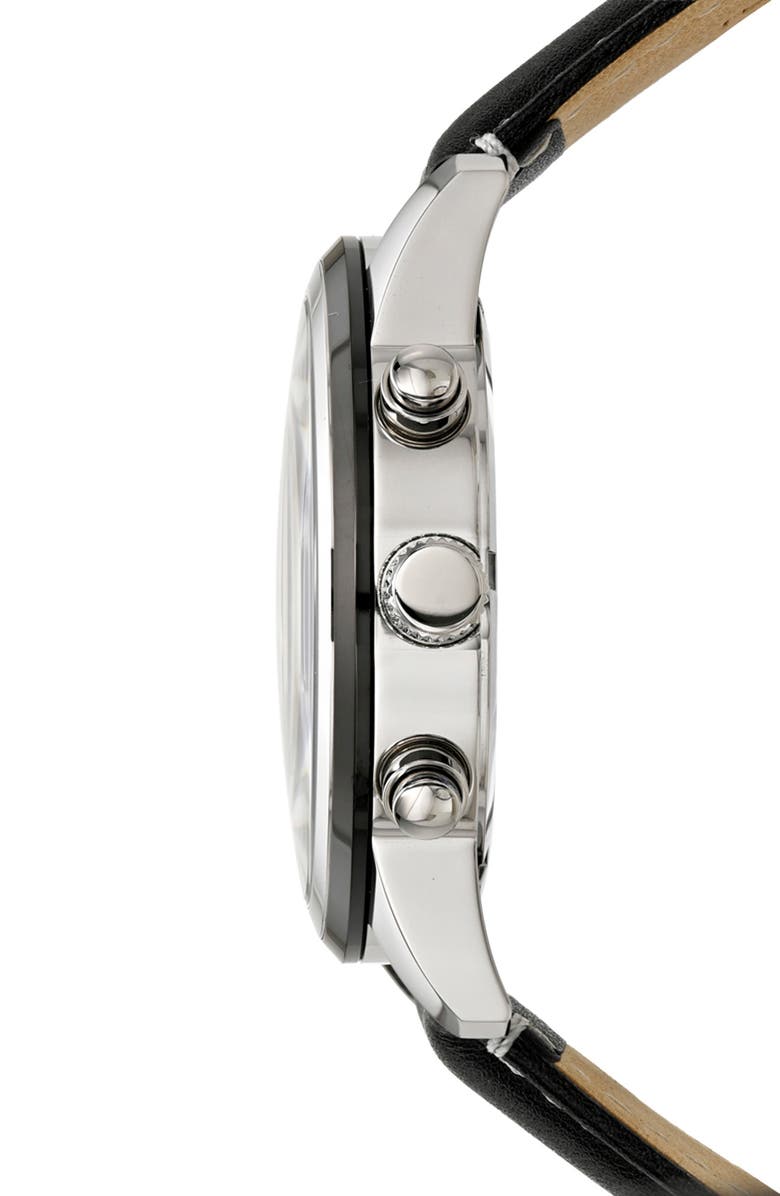 PORSAMO BLEU Arthur Chronograph Leather Strap Watch, 44mm, Alternate, color, Silver