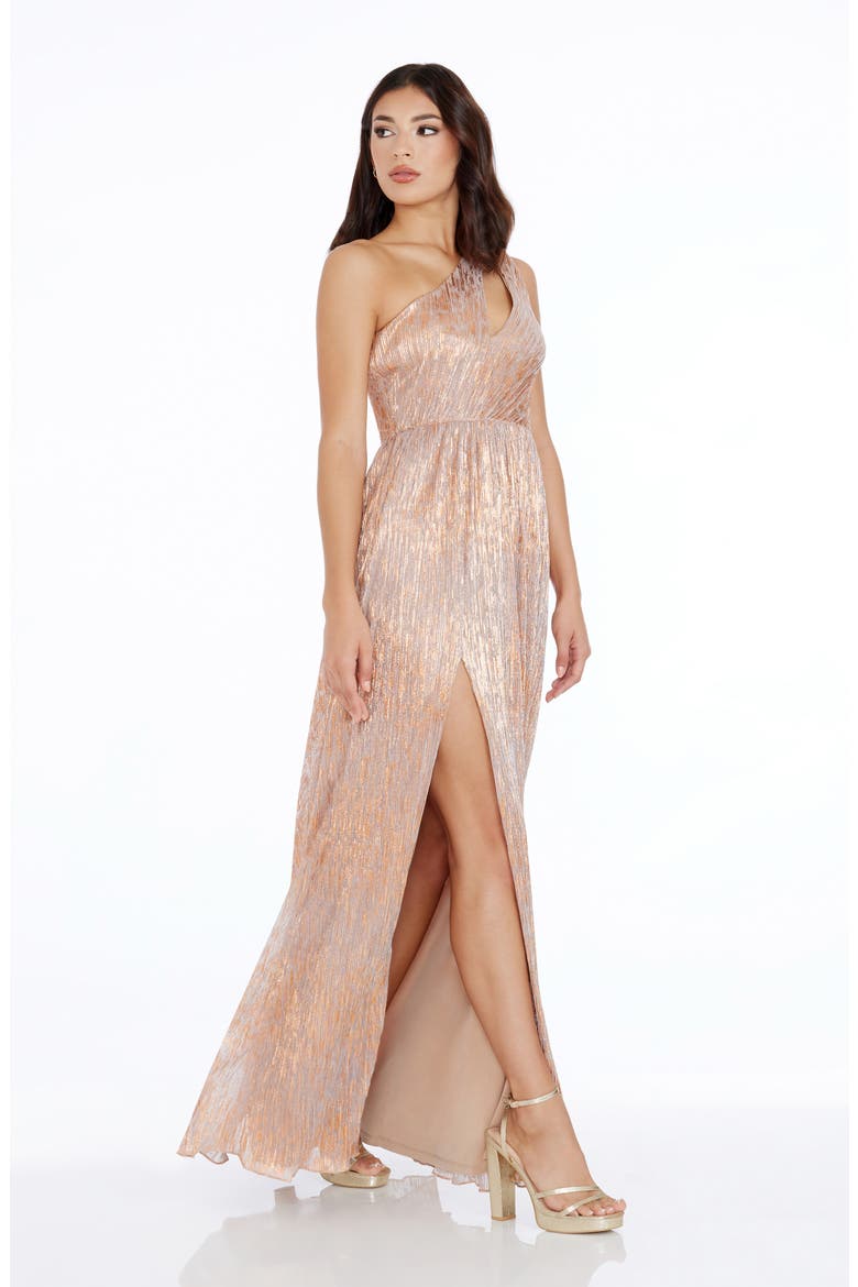Kienna Metallic Cutout Detail One-Shoulder Gown, Alternate, color, BEIGE-BRONZE