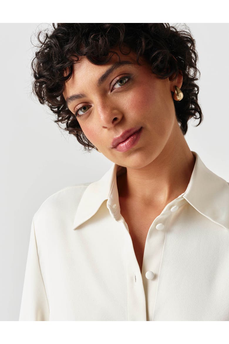 Esther Collared Satin Shirt, Alternate, color, Ivory
