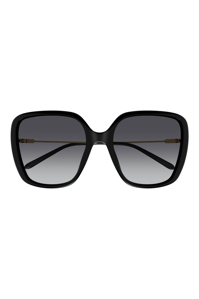 57mm Rectangular Sunglasses, Main, color, BLACK