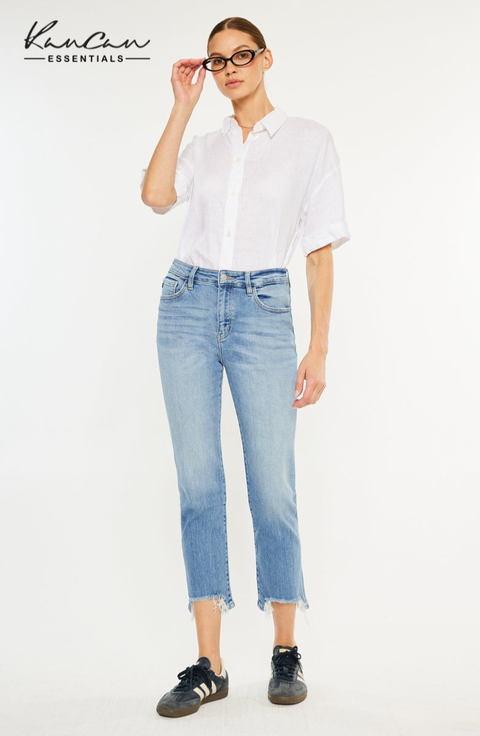 Angela High Rise Slim Crop Straight Jeans