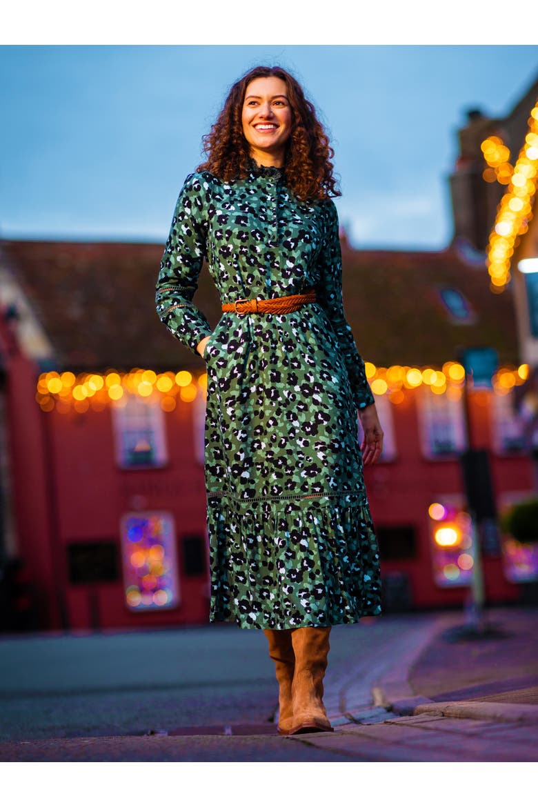 Luna Long Sleeve Button Midi Dress, Alternate, color, Green