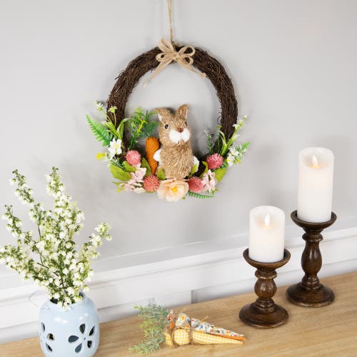 NORTHLIGHT NORTHLIGHT FLORAL GRAPEVINE SPRING EASTER WREATH WITH RABBIT 
