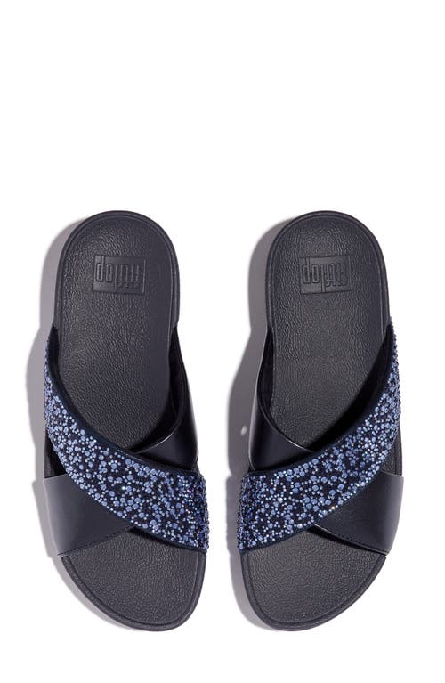 Fitflop Lulu Crystal Embellished Slide Sandal In Midnight Navy