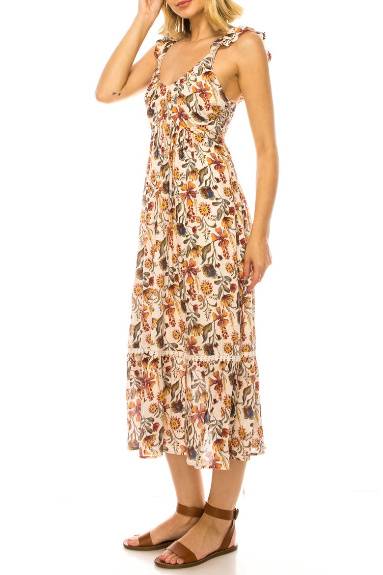 Ruffled Floral Midi Dress, Alternate, color, SHEER PINK