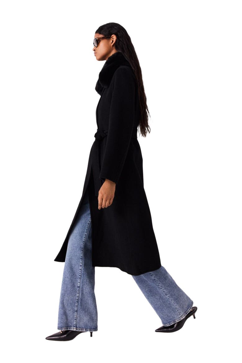 Double-faced coat with removable collar, Alternate, color, Black