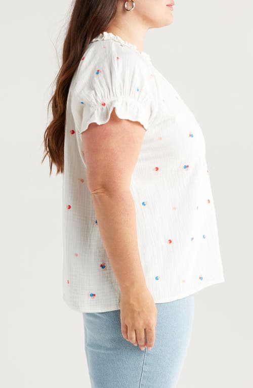 Caslon ® Embroidered Ruffle Accent Cotton Gauze Top In White