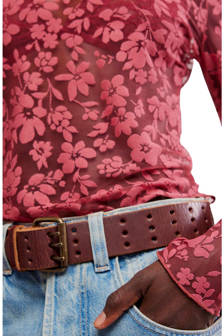 Early Sunsets Floral Burnout Top, Alternate, color, GARNET ROSE