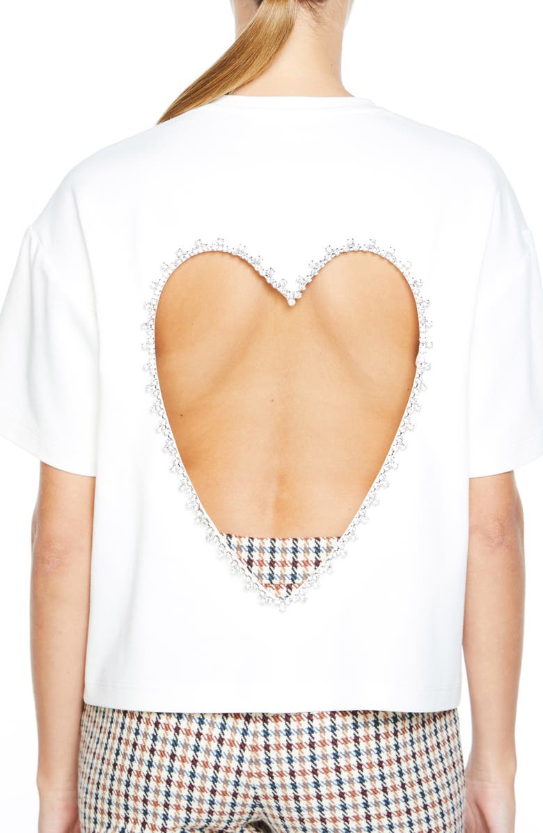 Area Crystal Embellished Heart Cutout T-Shirt, Main, color, 