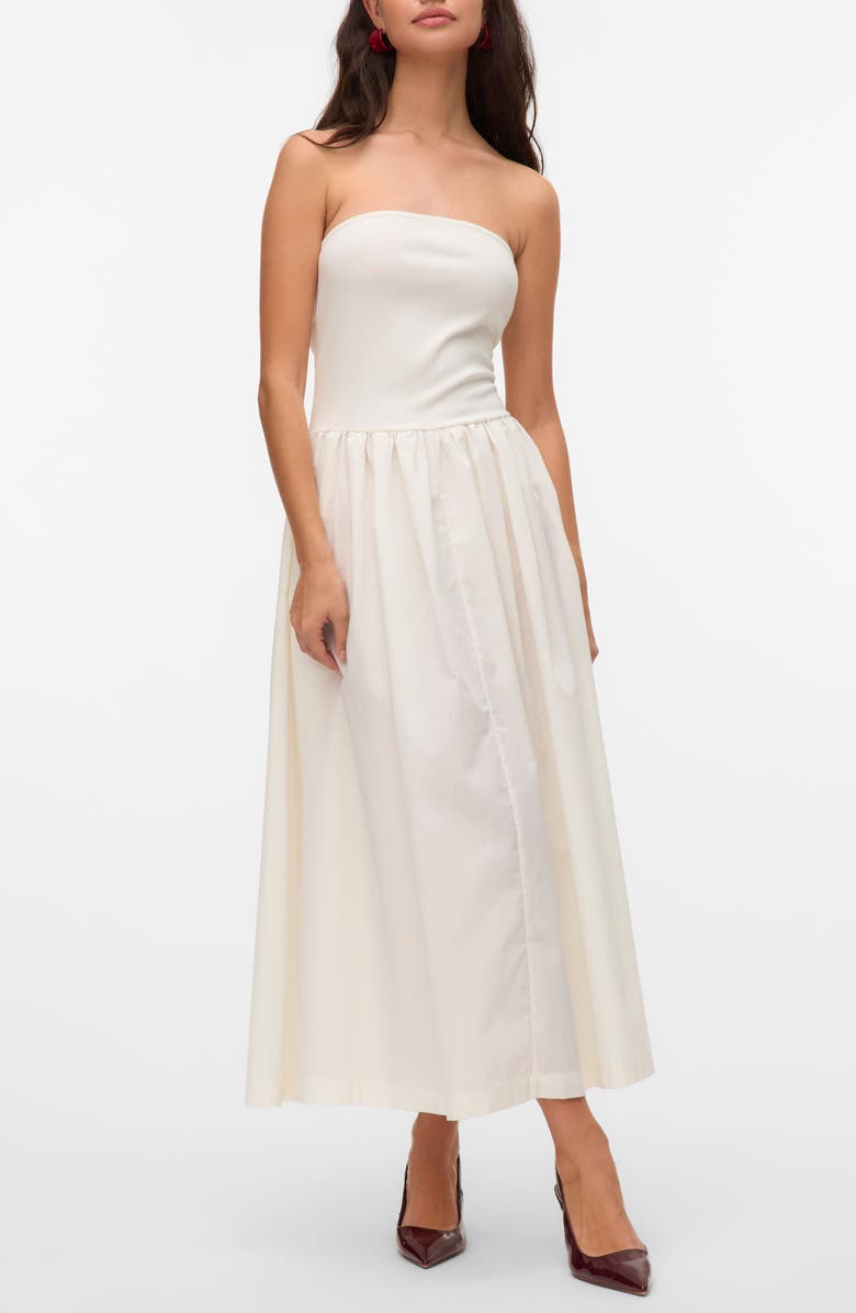 VERO MODA Ane Strapless Maxi Dress, Main, color, Cloud Dancer