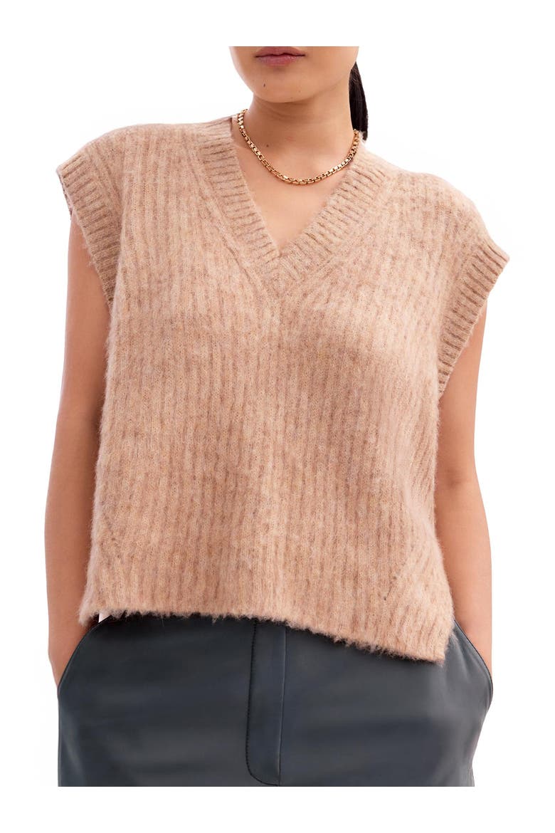 Knit V-Neck Vest Jumper, Alternate, color, Caramel