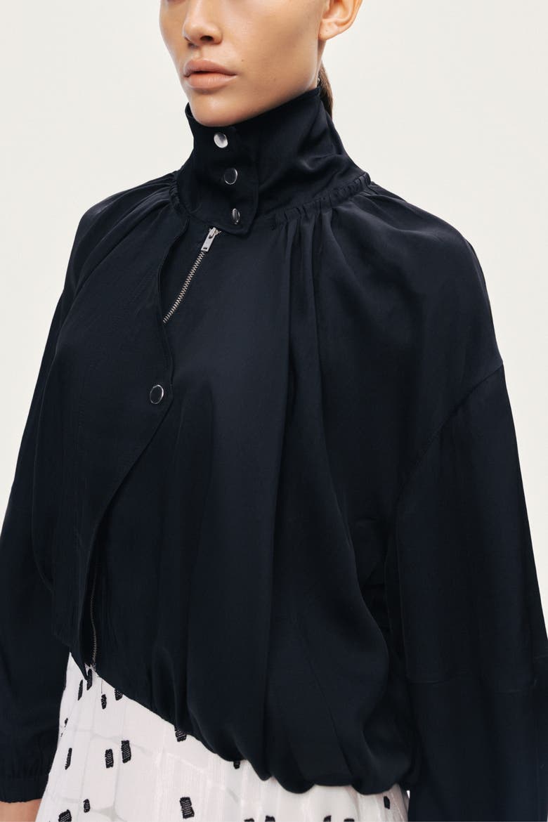 High-Neck Gathered Jacket, Alternate, color, Black