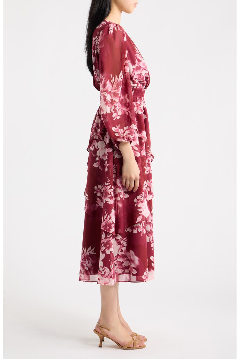 Tiered Ruffle Midi Dress, Alternate, color, NEW BURGANDY MULTI