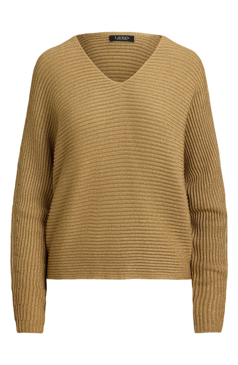 Lauren Ralph Lauren Metallic Rib Dolman Sleeve Sweater, Alternate, color, Relic Gold Metallic
