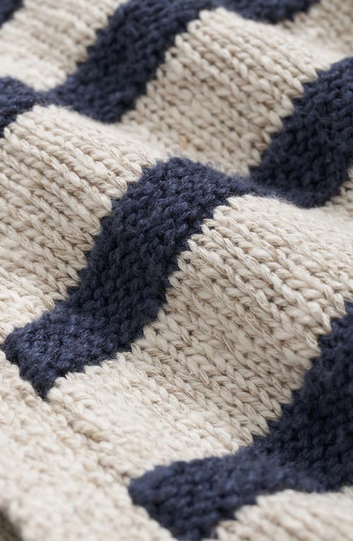 Brooks Brothers Stripe Cotton & Linen Cardigan In Oat/navy