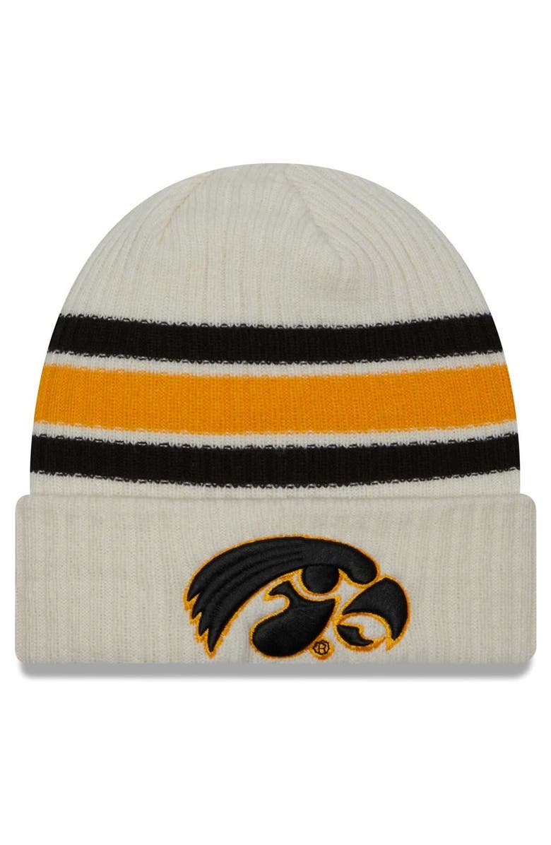 New Era Men's New Era Cream Iowa Hawkeyes Vintage Cuffed Knit Hat, Main, color, 