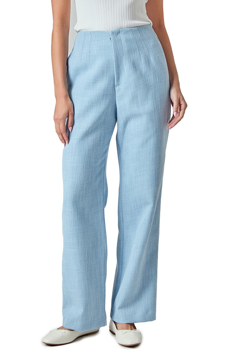 Endless Rose Clean Waist Relaxed Fit Tweed Pants, Main, color, Blue
