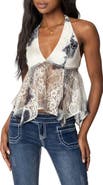 EDIKTED Asymmetric Lace Halter Top