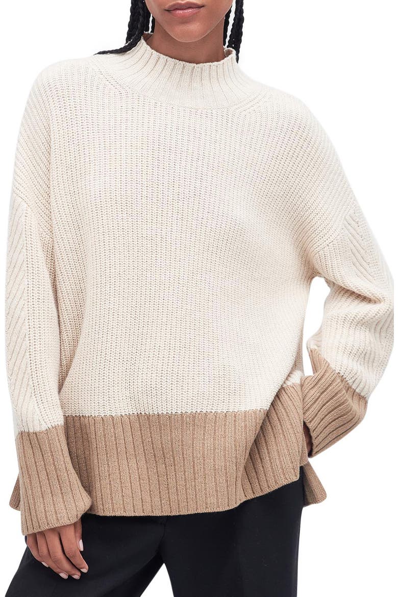 Elsa Cotton & Wool Blend Funnel Neck Sweater, Main, color, LT FAWN