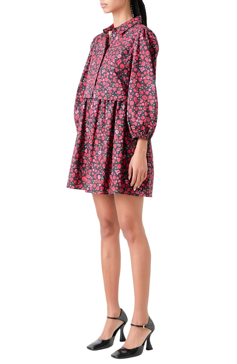 English Factory Floral Mini Shirtdress, Alternate, color, Black/ Pink/ Red