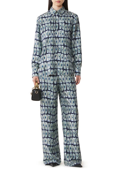 Printed Wide-Leg Silk Pants