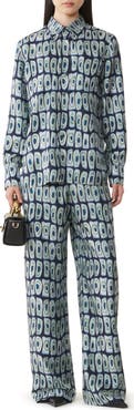 Lanvin Printed Wide-Leg Silk Pants