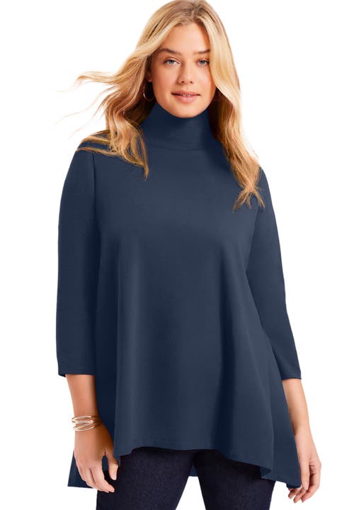 June + Vie One+only Mock-neck Tunic In Blue