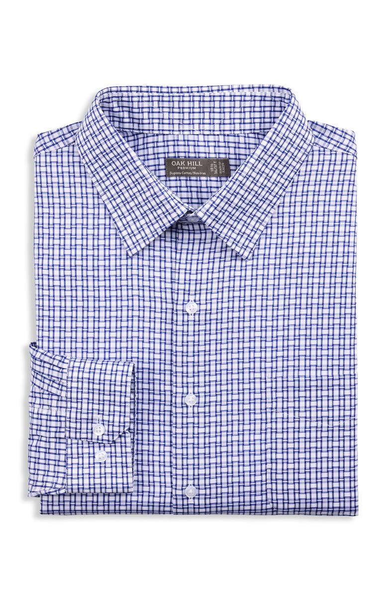Oak Hill Premium by DXL Big & Tall Textured Link Dress Shirt, Main, color, Navy