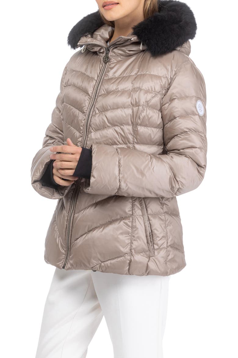 Apres-Ski Chevron Parka with Detachable Toscana Lamb Hood Trim, Alternate, color, Stone/Black