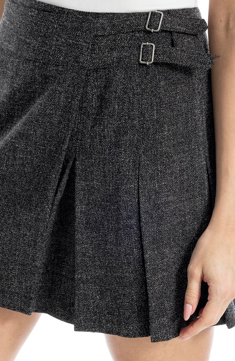 MAX STUDIO Buckle Pleated Wrap Miniskirt, Alternate, color, Black Melange