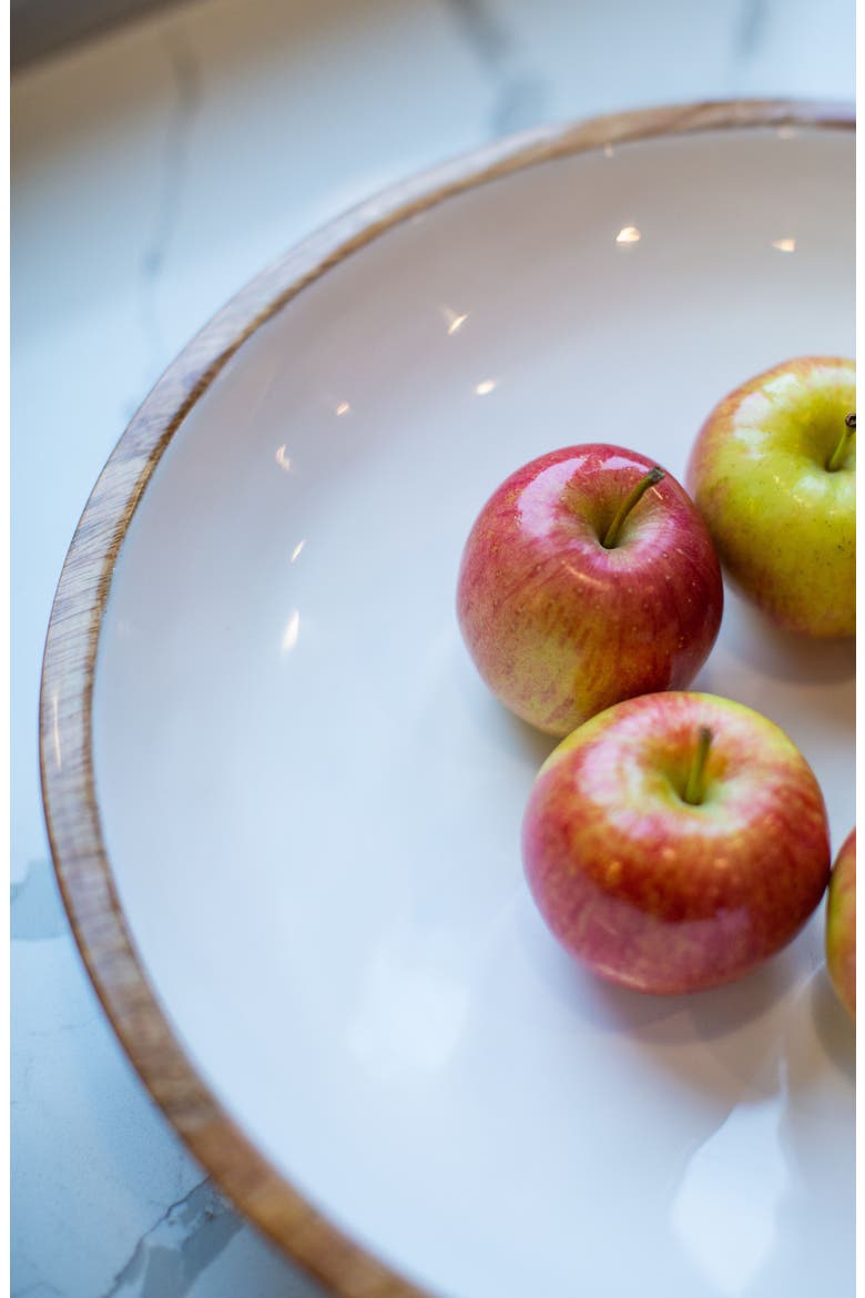 Wood + White Collection Mango Wood Serving Bowl, Large, Alternate, color, White, Brown