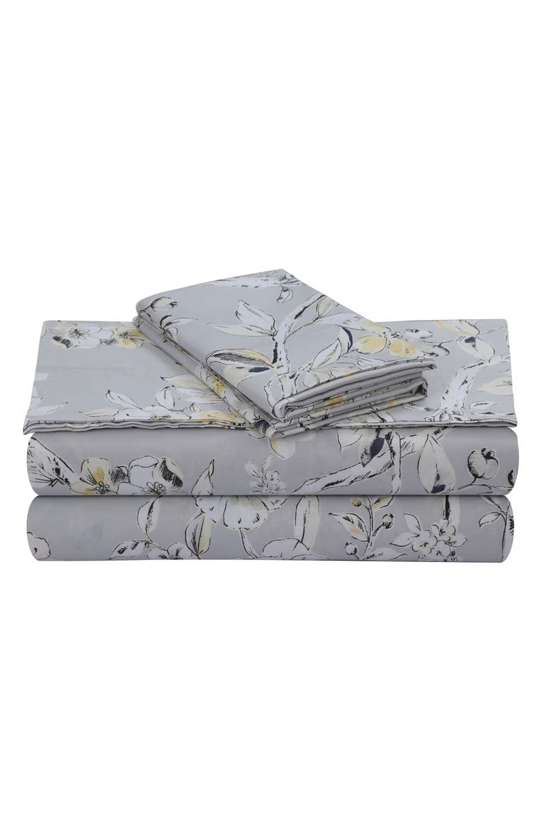 AZORES HOME Colmar 300 Thread Count Cotton Sateen Sheet Set, Main, color, Silver Grey