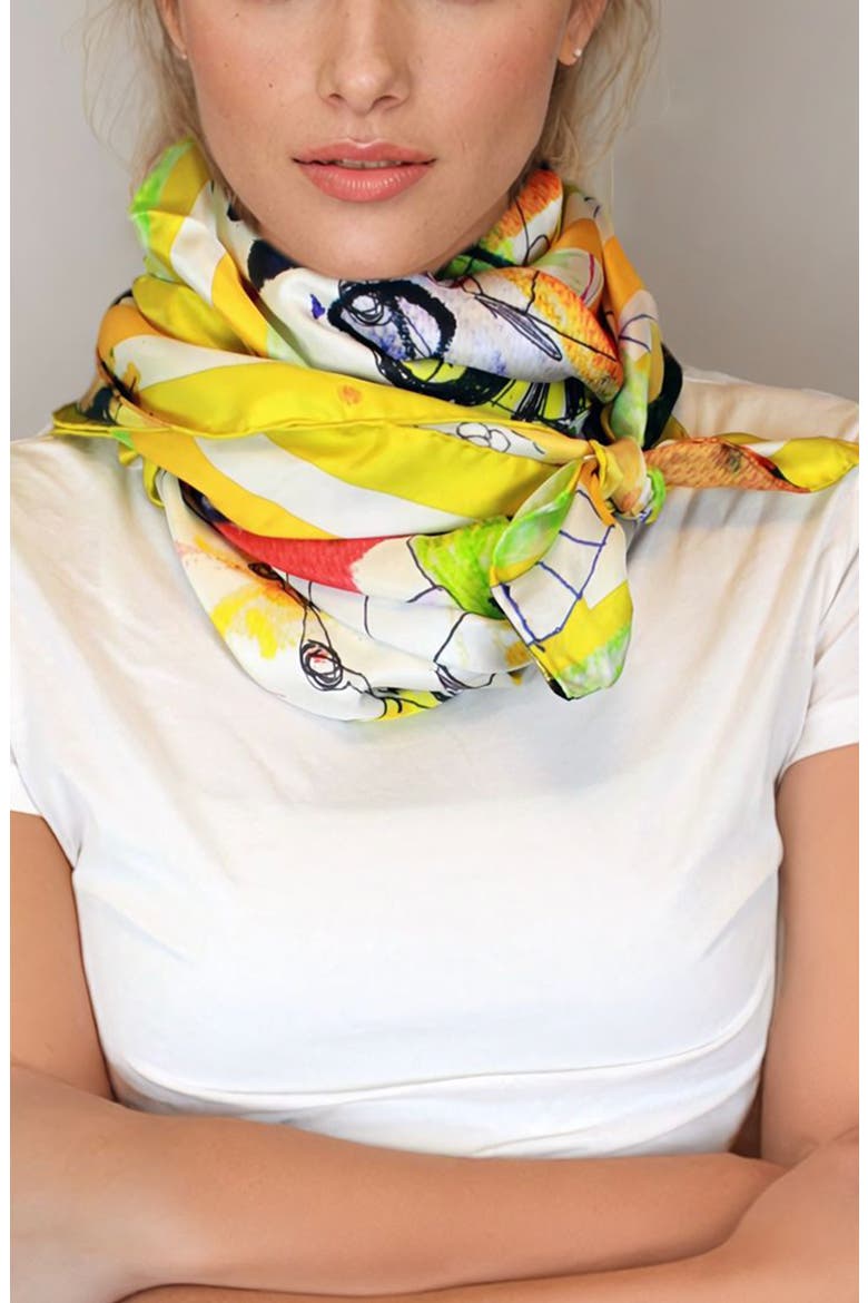 Silk Scarf Of Wonderful World Once Upon A Time, Alternate, color, Yellow