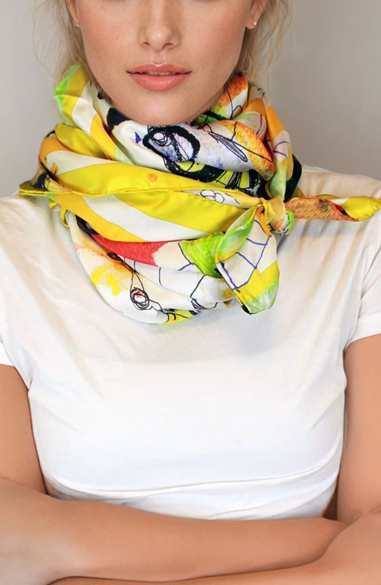 Jessie Zhao New York Silk Scarf Of Wonderful World Once Upon A Time, Alternate, color, Yellow