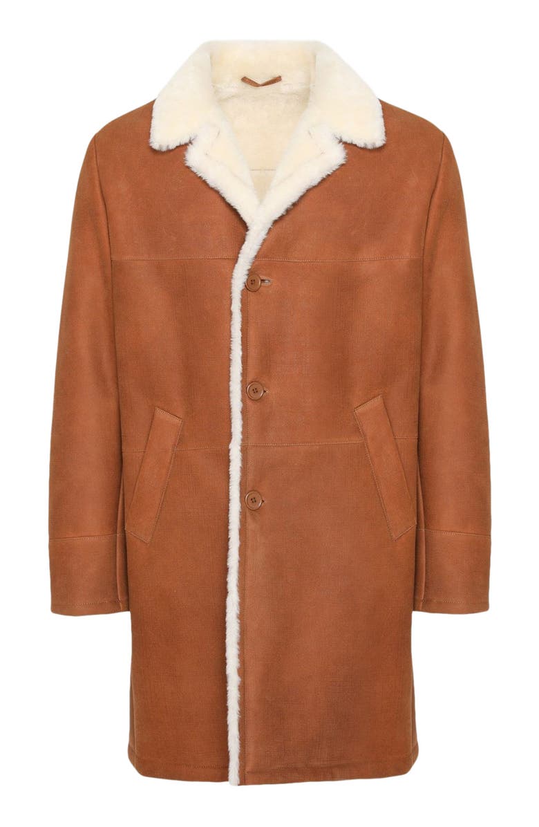 GORSKI Merino Genuine Shearling Short Coat, Alternate, color, Cognac Pattern/White