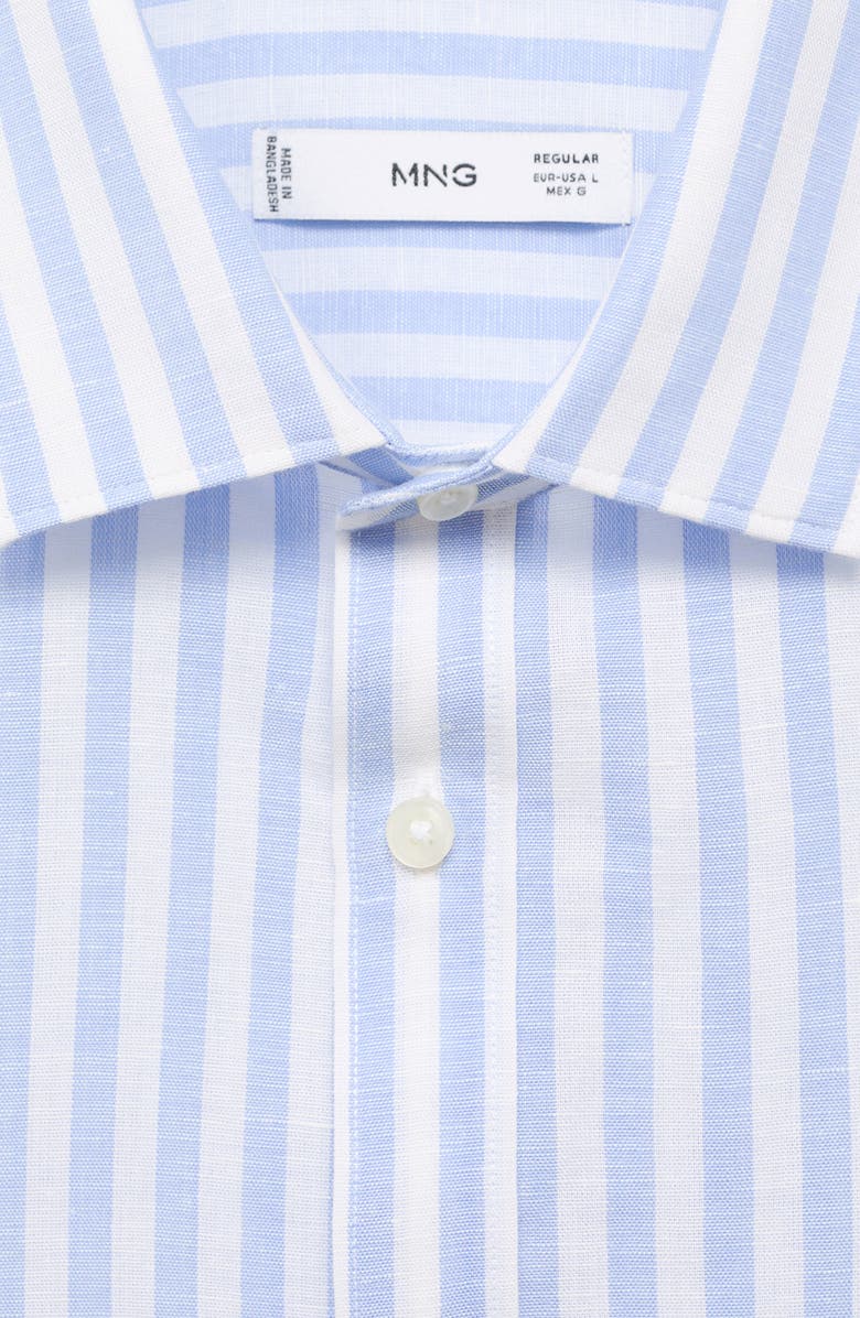 MANGO Regular Fit Stripe Slub Linen & Cotton Button-Up Shirt, Alternate, color, Blue
