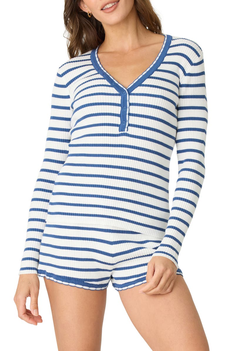 PJ Salvage Seaside Long Sleeve Lounge Henley, Main, color, Ivory