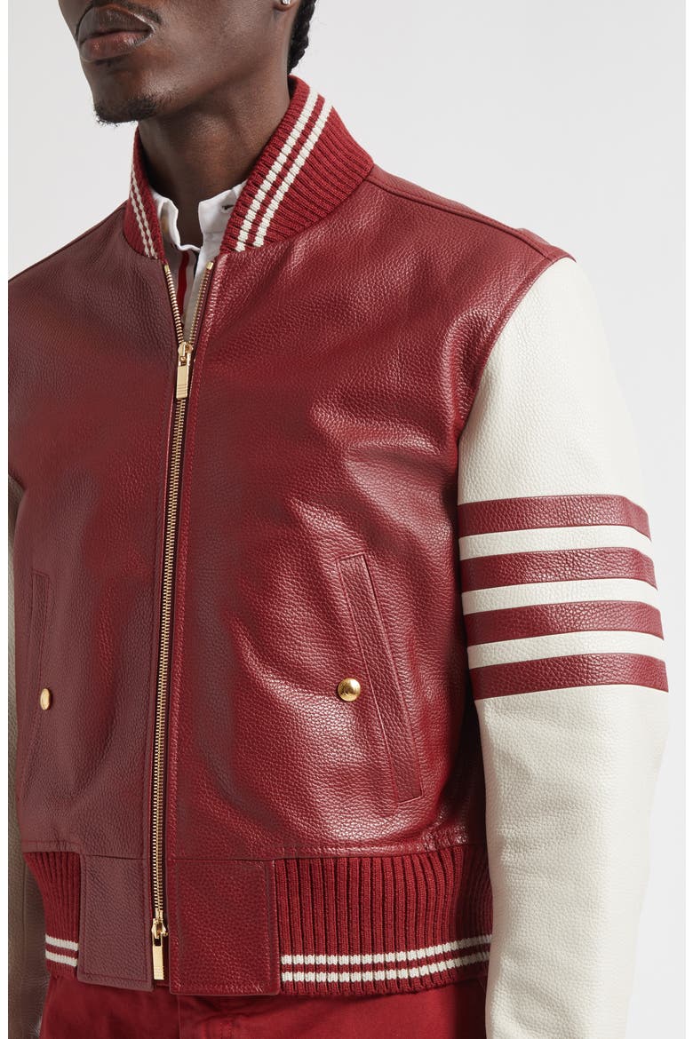 4-Bar Leather Varsity Jacket, Alternate, color, BURGUNDY