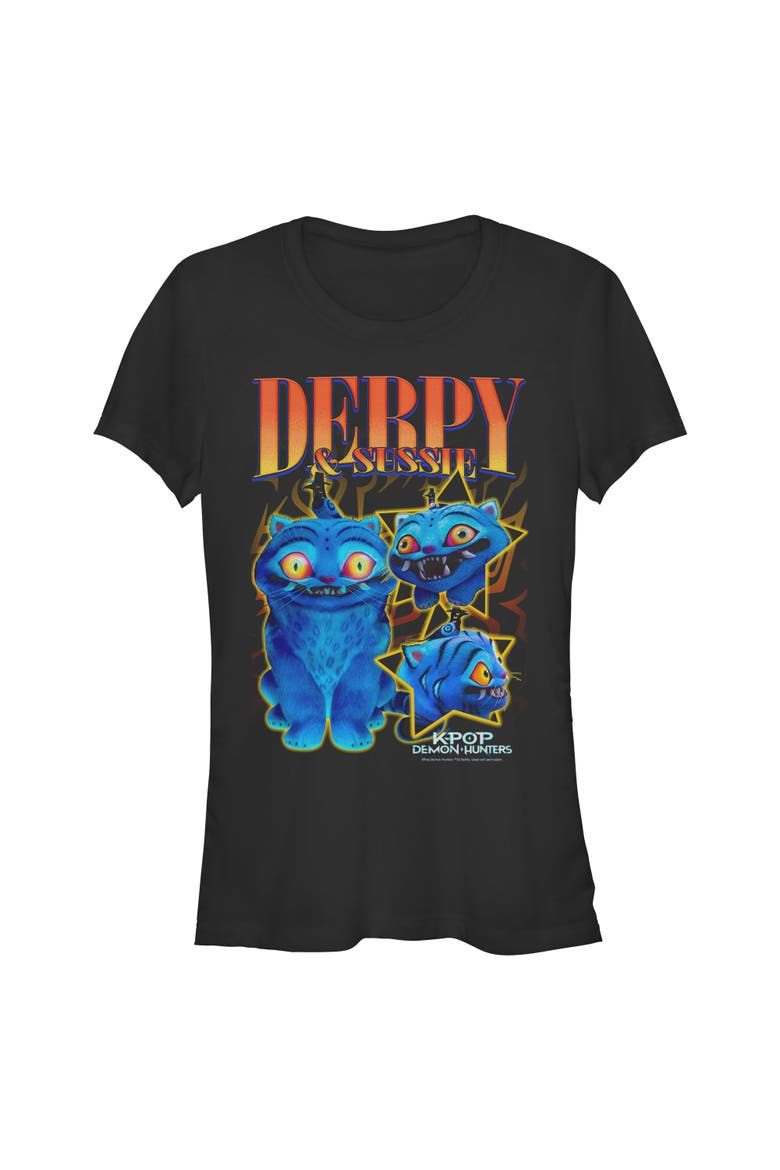 Junior's KPop Demon Hunters Derpy and Sussie Friends  Graphic T-Shirt, Main, color, Black