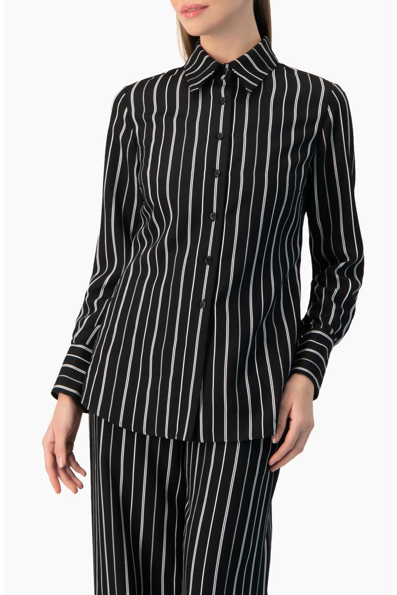 Pinstripe Fitted Long-Sleeve Button-Front Shirt, Main, color, Black