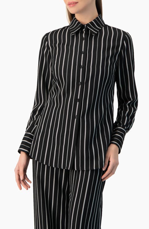 Pinstripe Fitted Long-Sleeve Button-Front Shirt