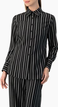 IVONNE Pinstripe Fitted Long-Sleeve Button-Front Shirt