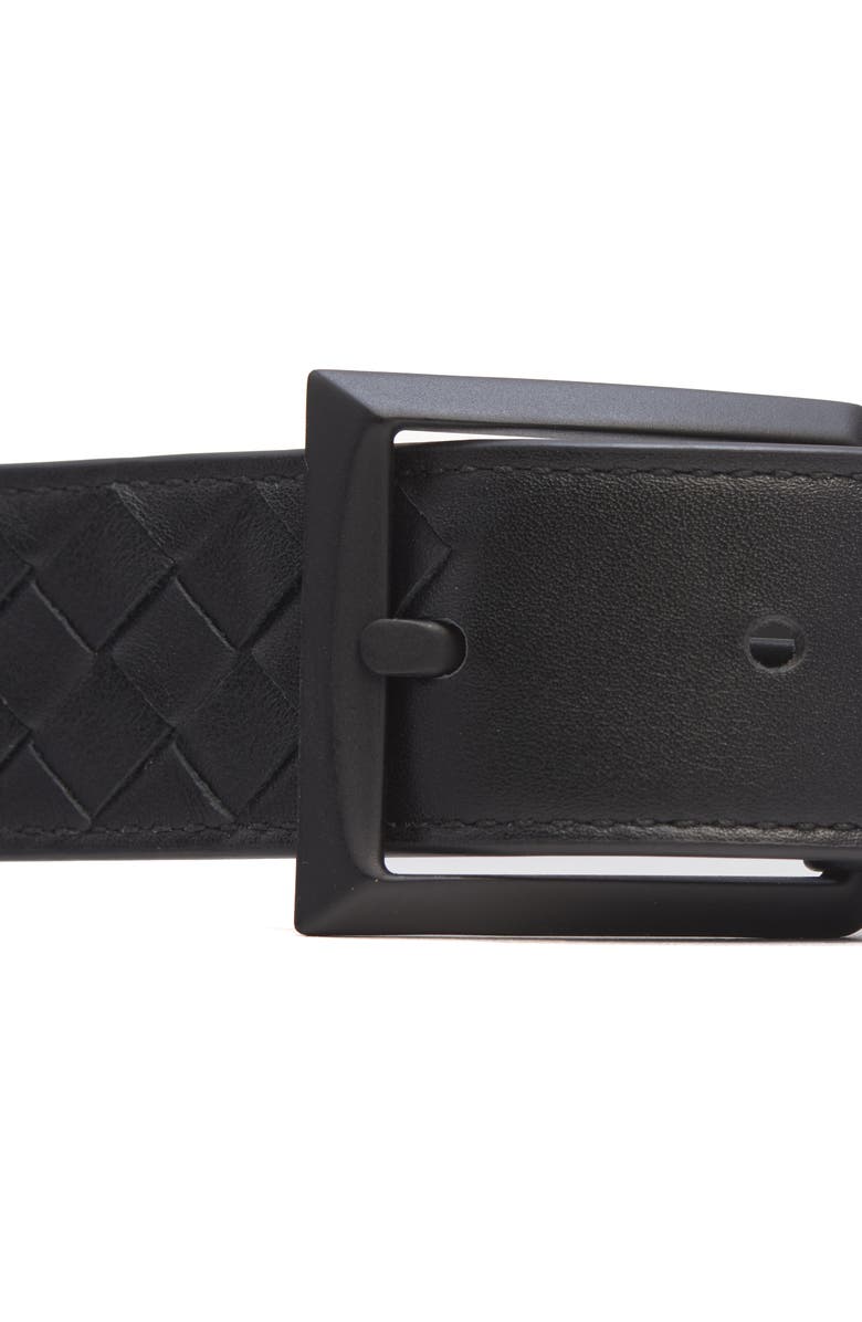 Bottega Veneta Solo Intrecciato Leather Belt, Alternate, color, 8966 Black-Nero Opaco
