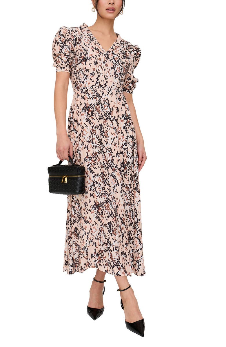 Lily and Lionel London Julia Button Down Print Maxi Dress, Main, color, Brown