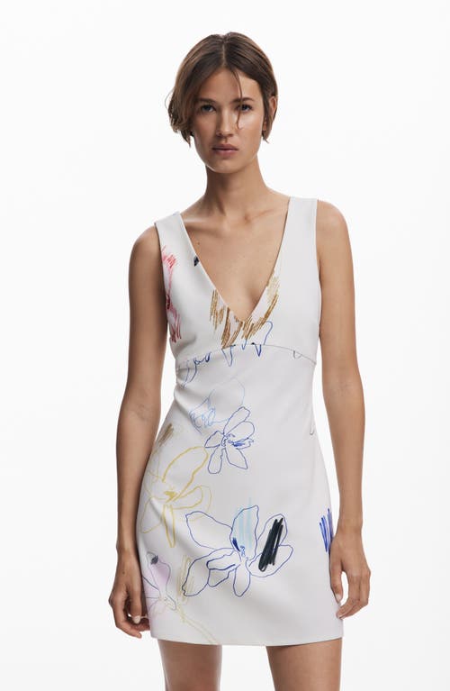 Desigual Sketched Floral Sleeveless Minidress In Multi