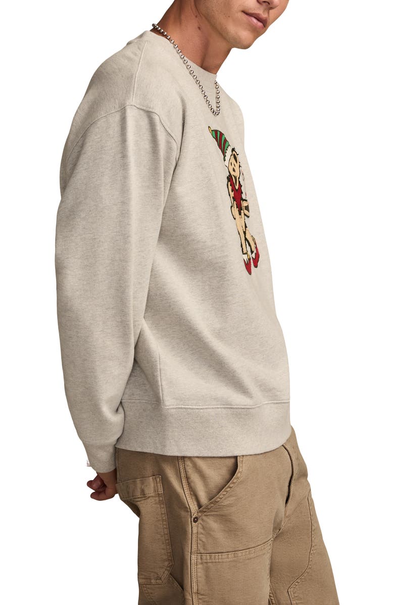 Lucky Brand Grateful Dead Santa Bear Appliqué Cotton Sweatshirt, Alternate, color, Heather Grey